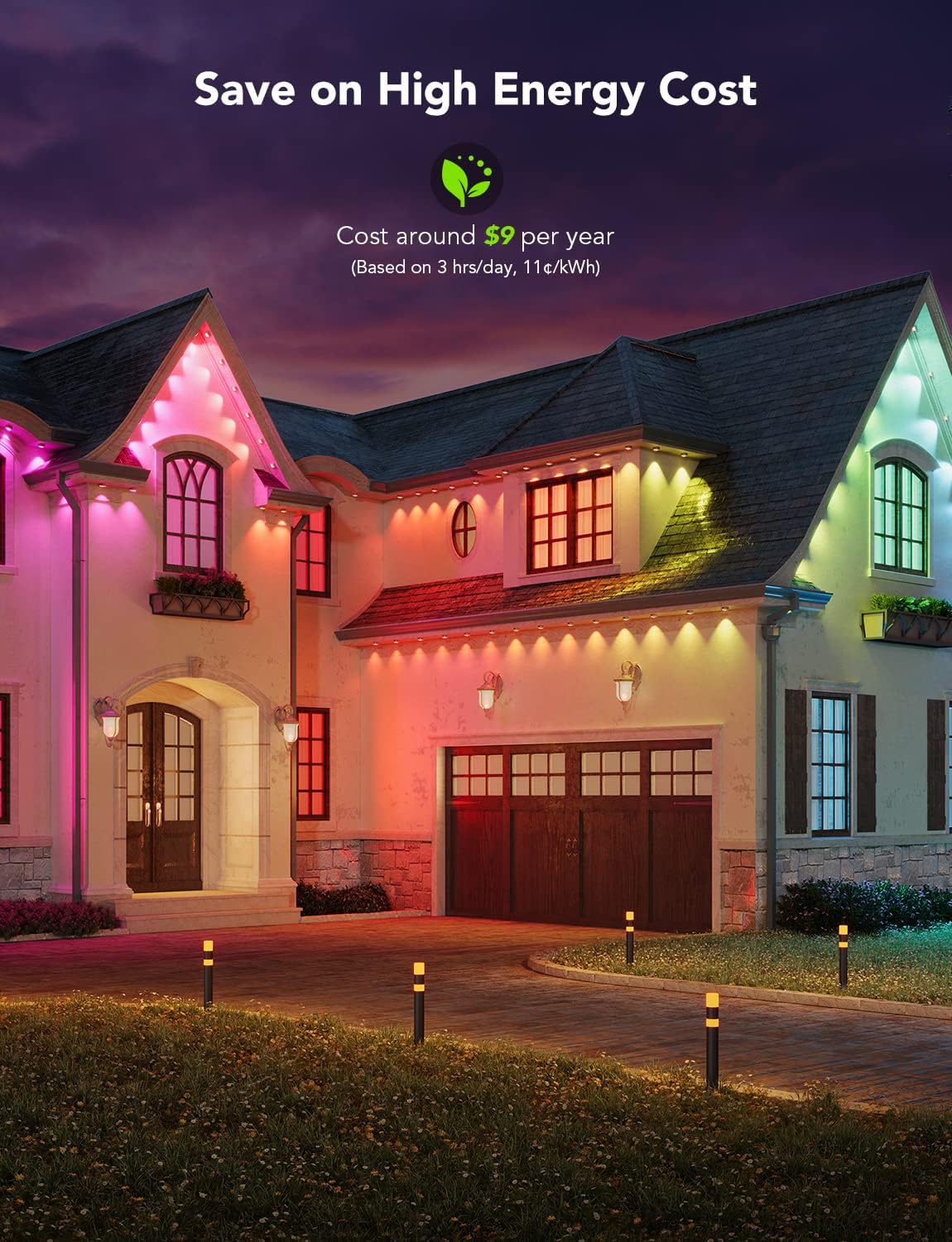 Govee Permanent Outdoor Lights, Smart RGBIC Outdoor Lights with 75 Scene Modes, 150ft with 108 LED Lights, IP67 Waterproof, White