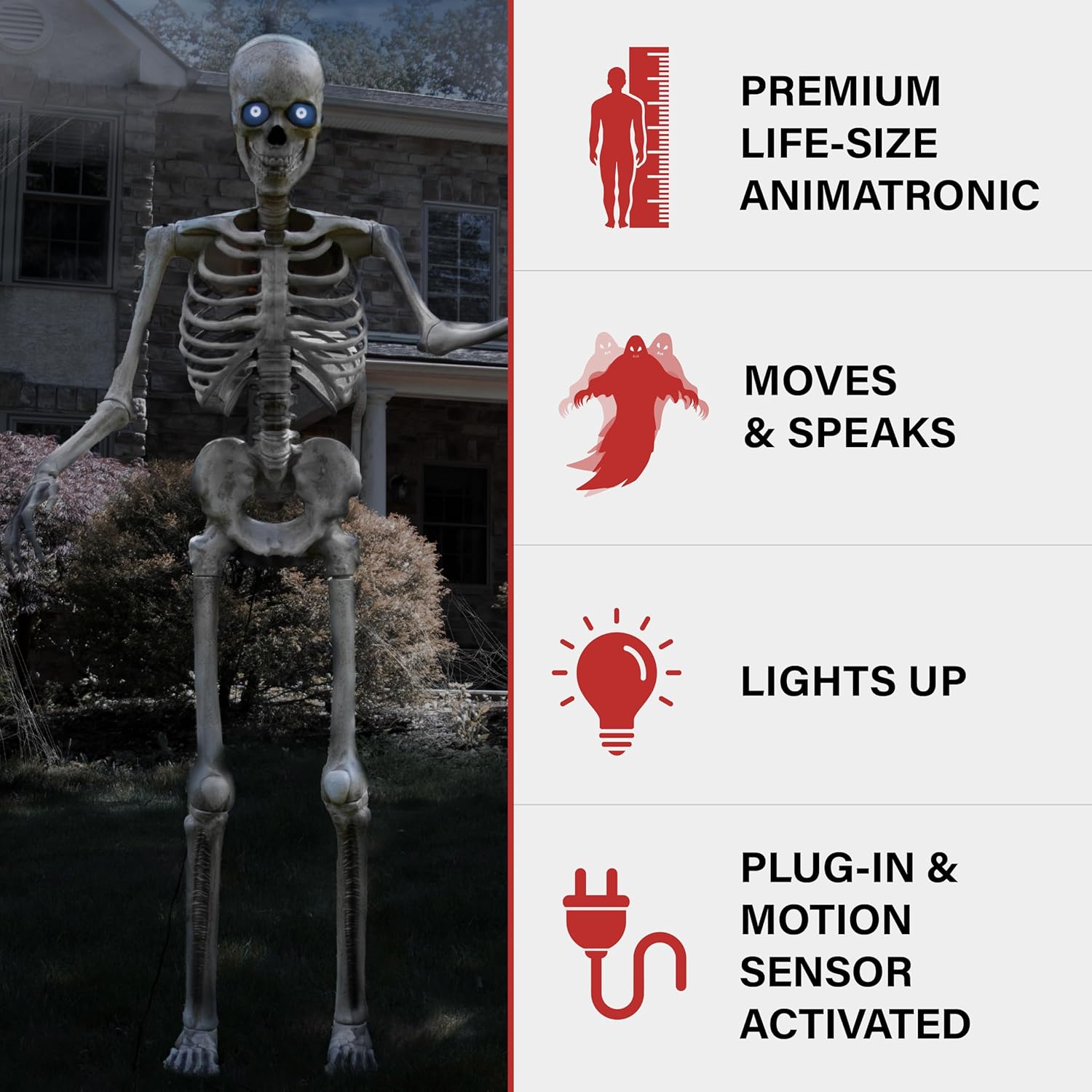 Haunted Hill Farm Motion-Activated 8-Ft. Tall Towering Skeleton, Plug-in Talking Scare Prop Animatronic