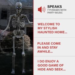 Haunted Hill Farm Motion-Activated 8-Ft. Tall Towering Skeleton, Plug-in Talking Scare Prop Animatronic