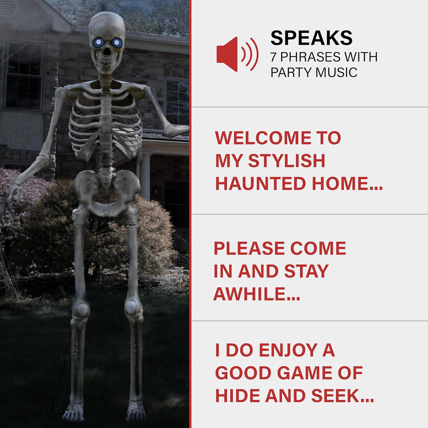 Haunted Hill Farm Motion-Activated 8-Ft. Tall Towering Skeleton, Plug-in Talking Scare Prop Animatronic