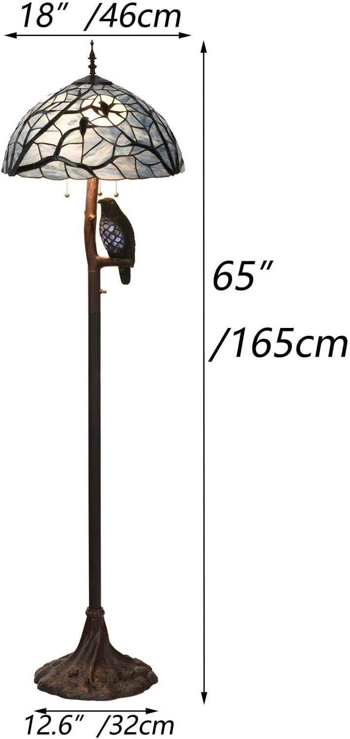 Bieye L10882 Ravens Sitting on Bare Tree Branch Against Full Moon Tiffany Style Stained Glass Floor Lamp, 4-Light, 65 inches Tall (Dark Blue)