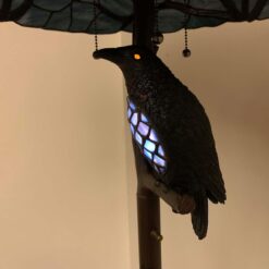 Bieye L10882 Ravens Sitting on Bare Tree Branch Against Full Moon Tiffany Style Stained Glass Floor Lamp, 4-Light, 65 inches Tall (Dark Blue)