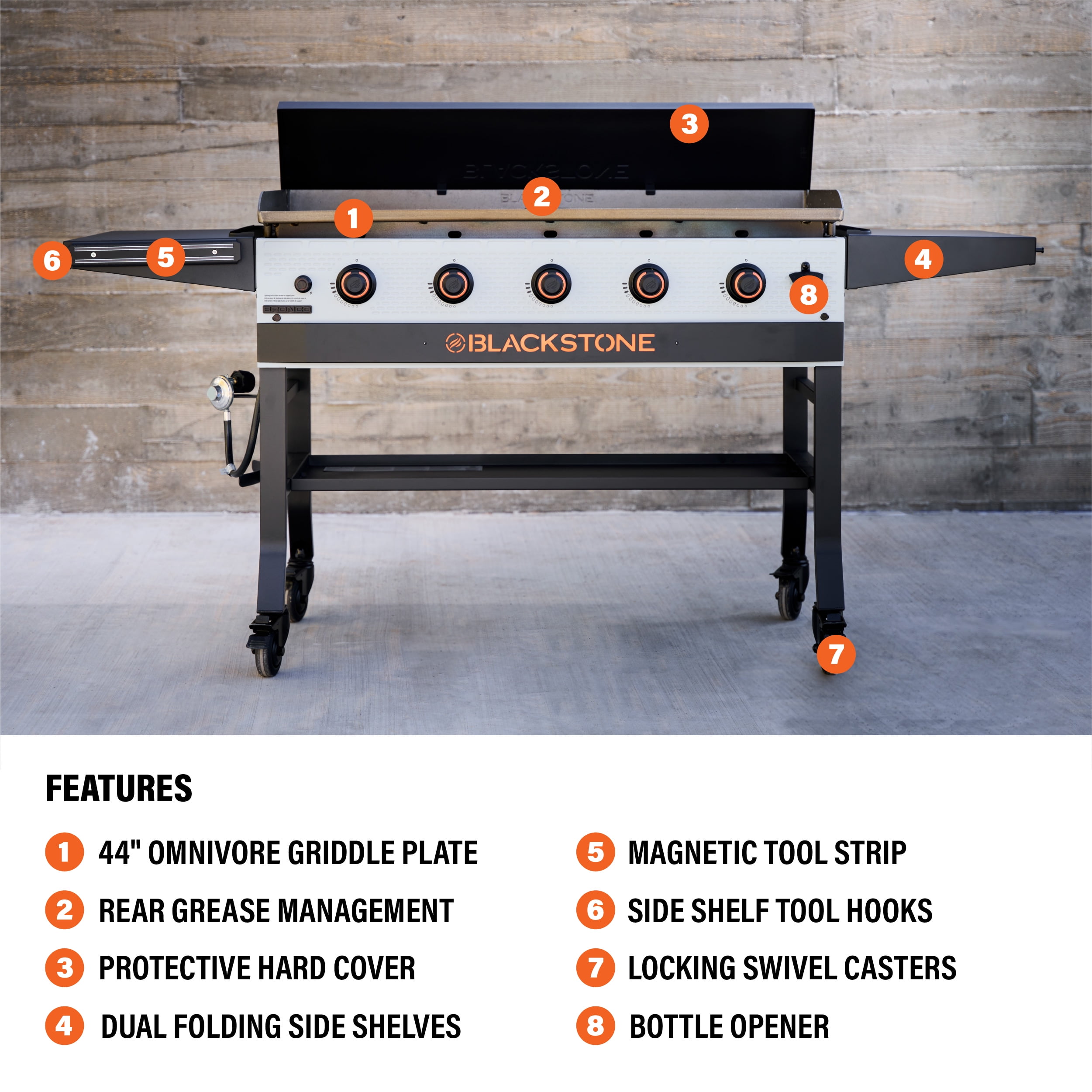 Blackstone Bronco 5-Burner 44" Omnivore Propane Griddle with Hard Cover