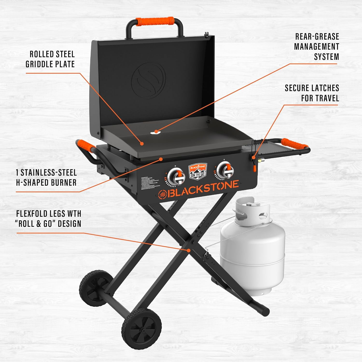 Blackstone On the Go 2-Burner 22" Scissor Cart Griddle with Hood