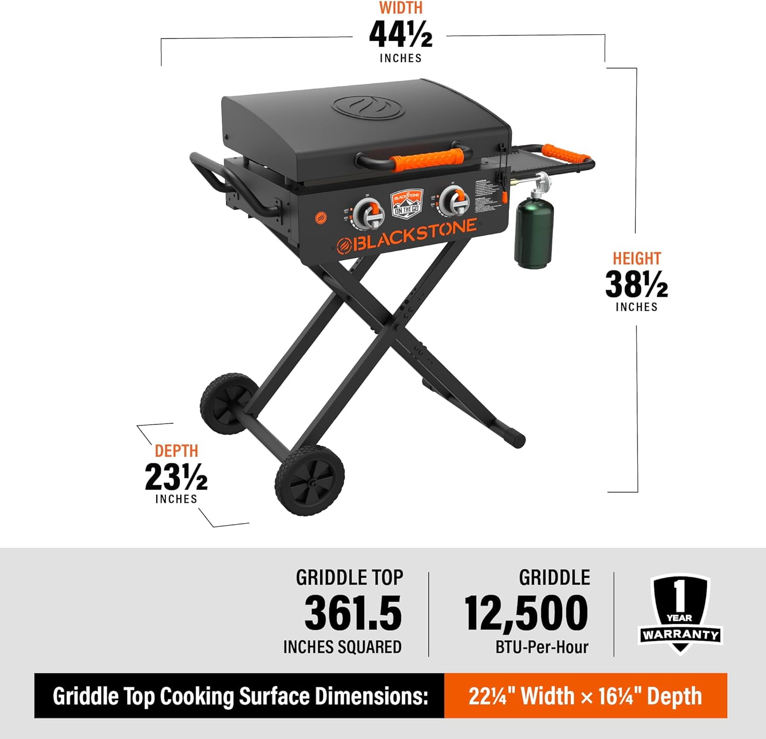 Blackstone On the Go 2-Burner 22" Scissor Cart Griddle with Hood