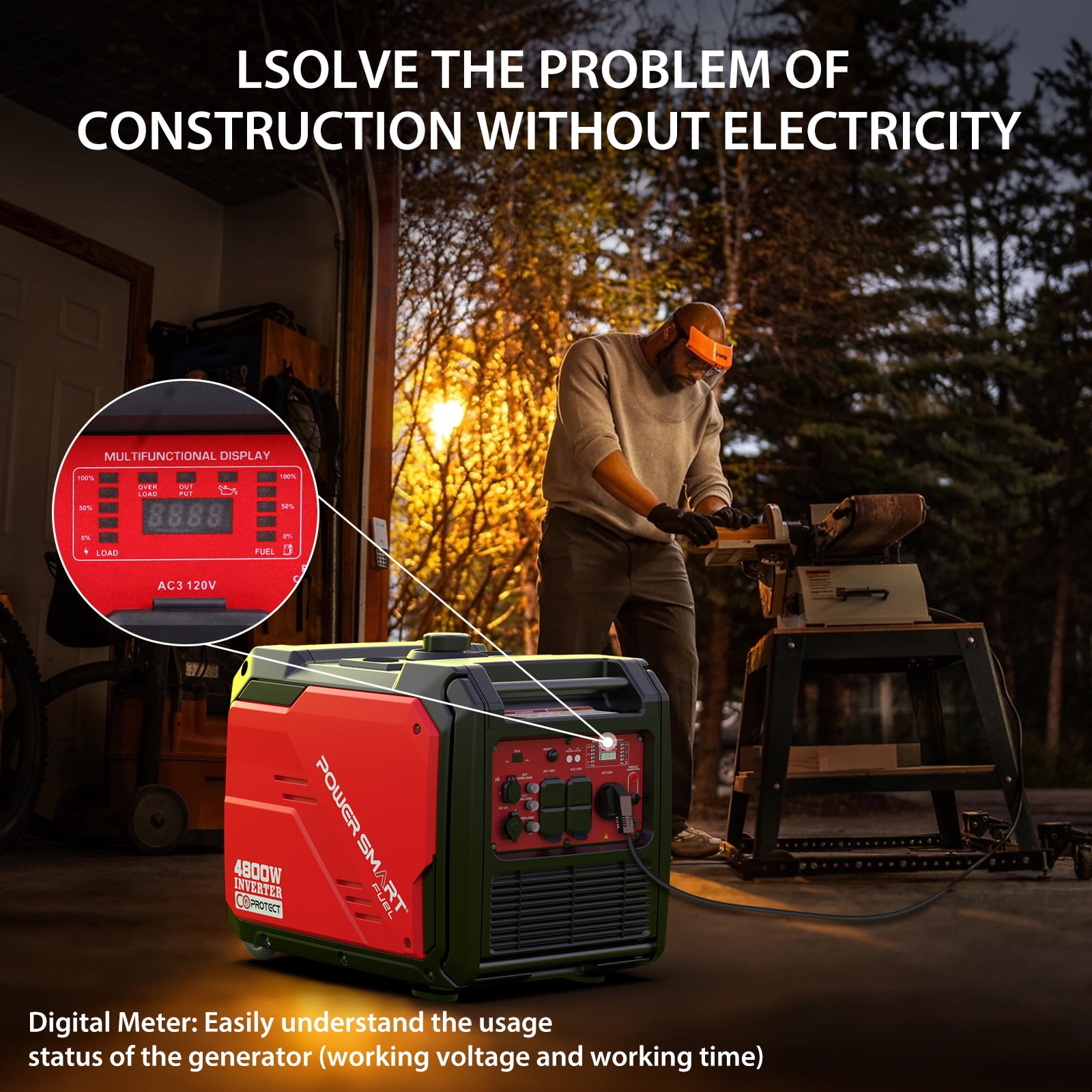 PowerSmart 4800W Gas Powered Inverter Generator CO Detect with Manual Start Portable wheel,for Outdoor