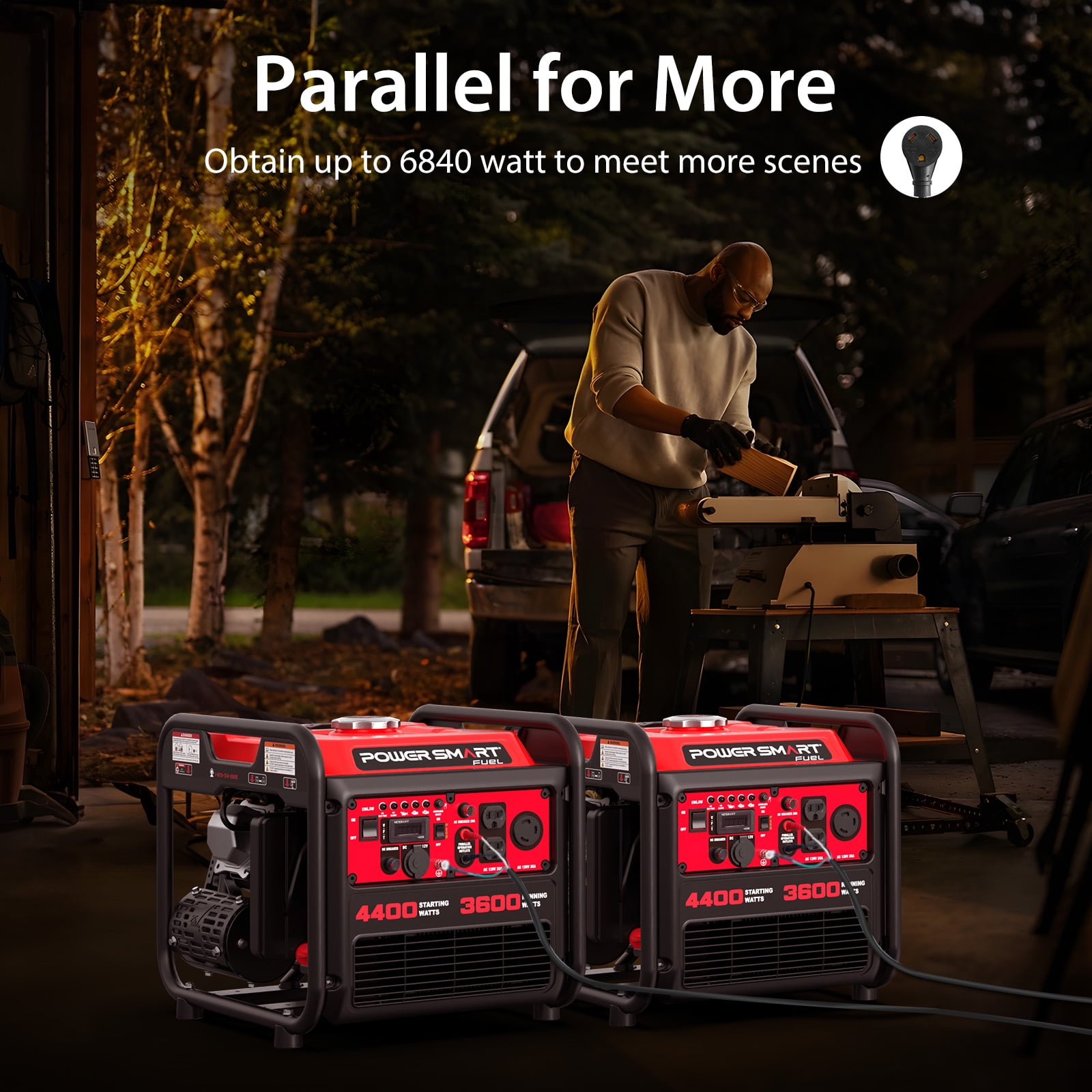 PowerSmart 4400W Inverter Generator Gas Fuel Powered , CO Detect, Home Backup/Outdoor Use 62lbs EPA