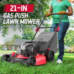 PowerSmart 140CC Briggs & Stratton Engine Gas Push Lawn Mower, 21 inches Cutting Blade, 6-Position Height Adjustment