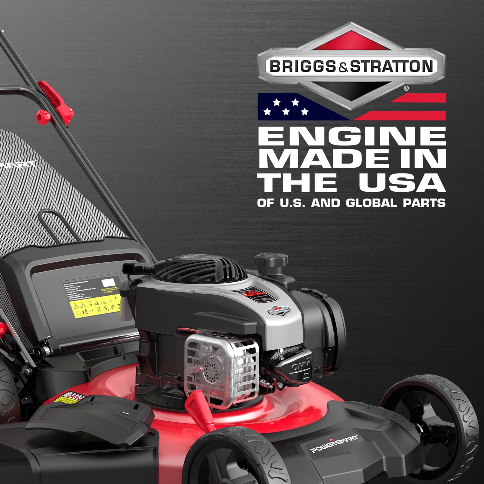 PowerSmart 140CC Briggs & Stratton Engine Gas Push Lawn Mower, 21 inches Cutting Blade, 6-Position Height Adjustment