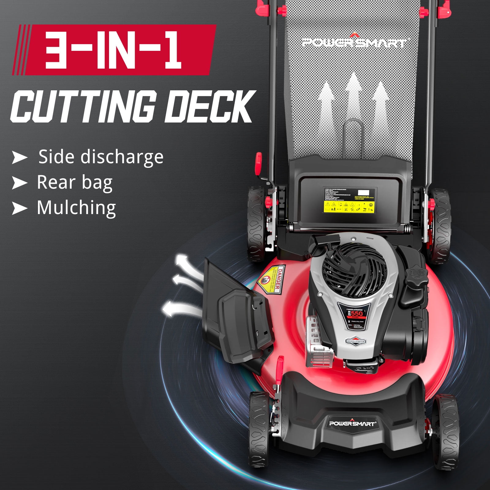 PowerSmart 140CC Briggs & Stratton Engine Gas Push Lawn Mower, 21 inches Cutting Blade, 6-Position Height Adjustment