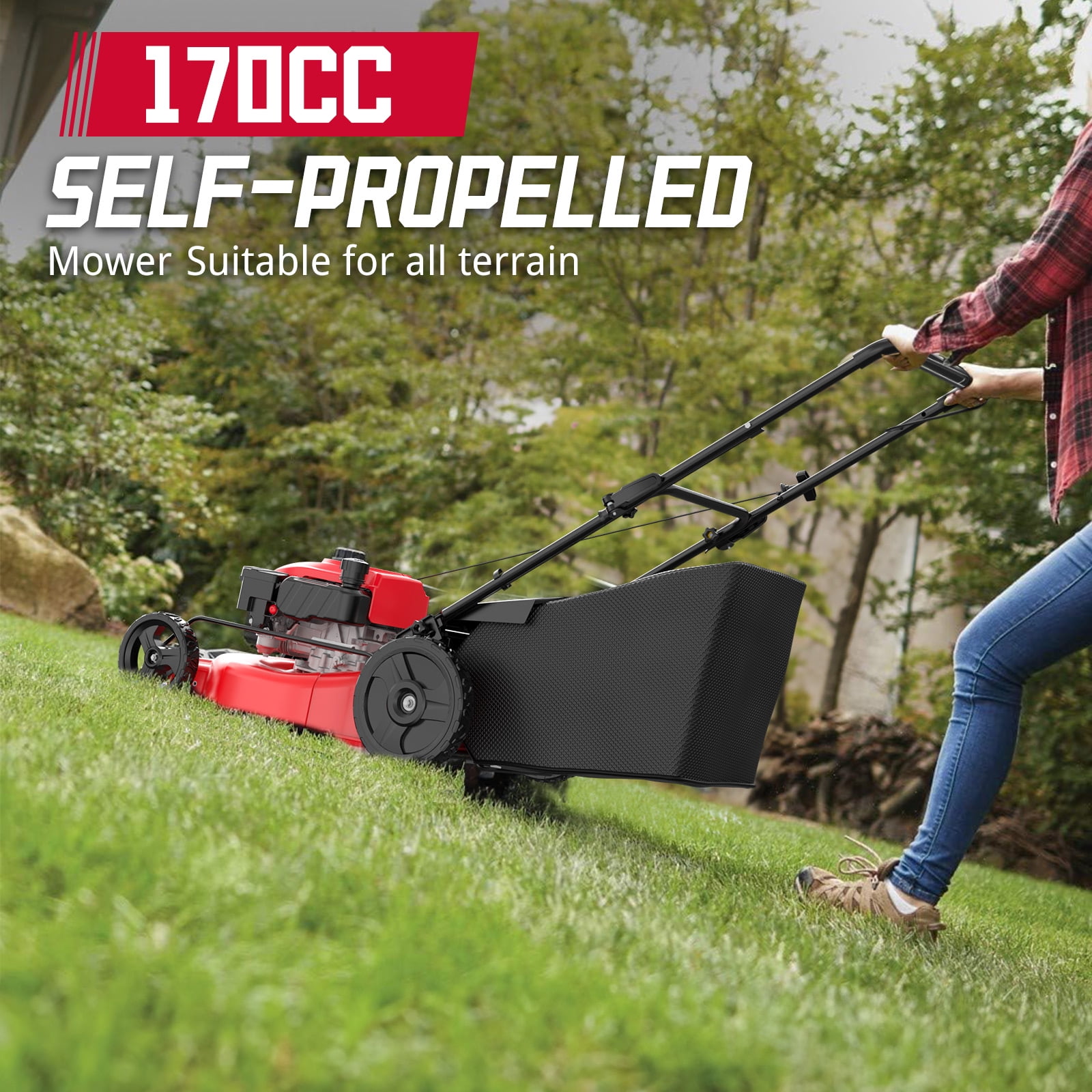 Power Smart 170CC 22" 3-in-1 Gas Self-Propelled Lawn Mower with 6-Position Height Adjustment