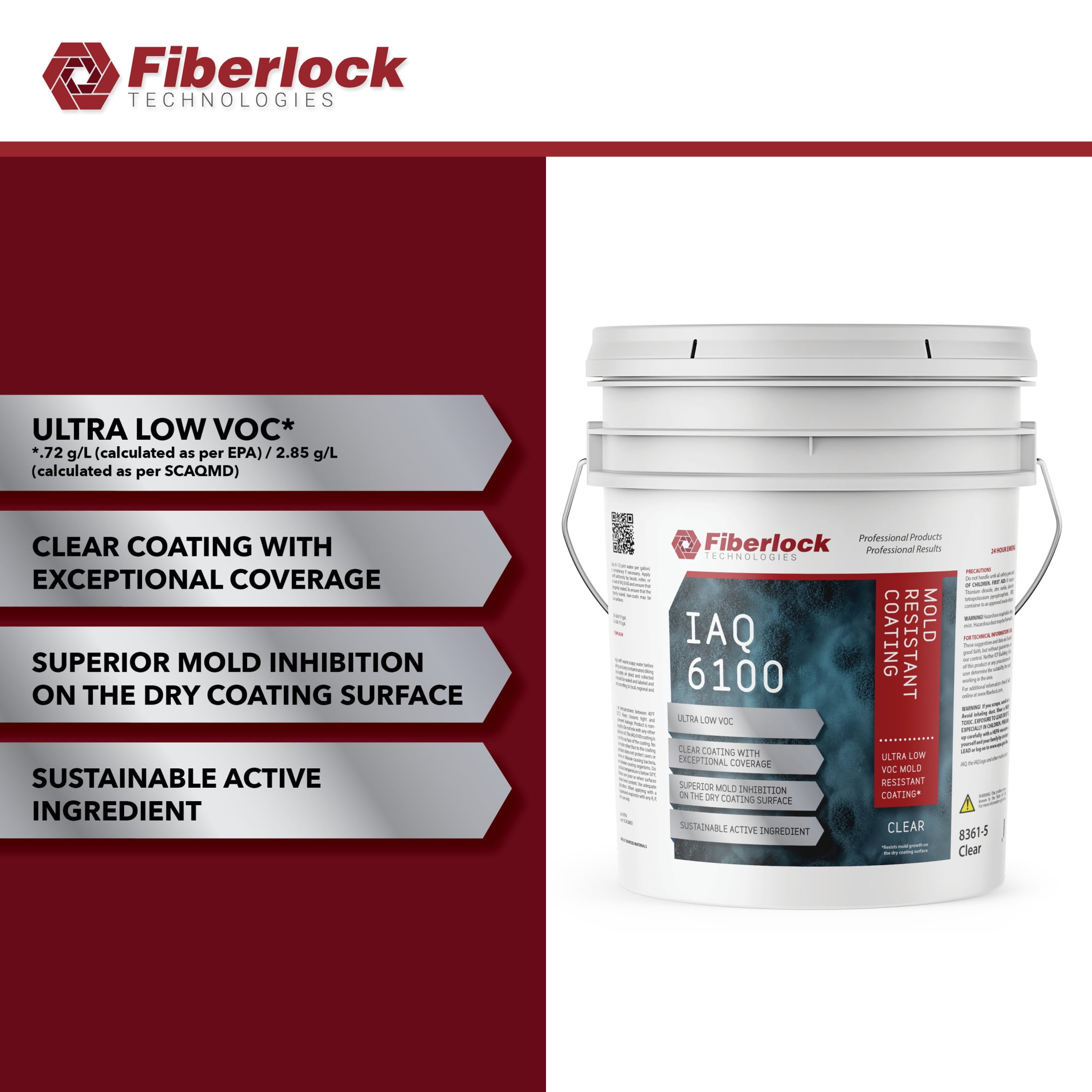Fiberlock IAQ 6100 Heavy Duty Mold Resistant Coating, Clear, 5 Gallons