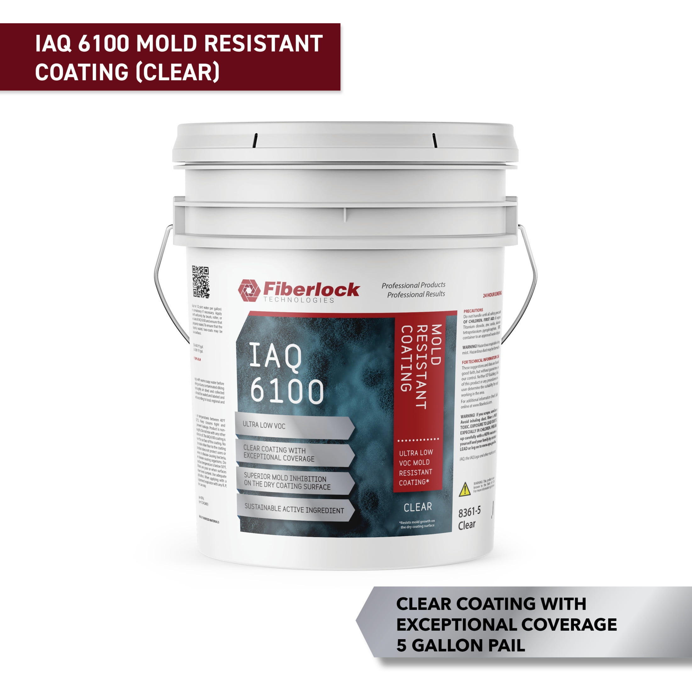 Fiberlock IAQ 6100 Heavy Duty Mold Resistant Coating, Clear, 5 Gallons