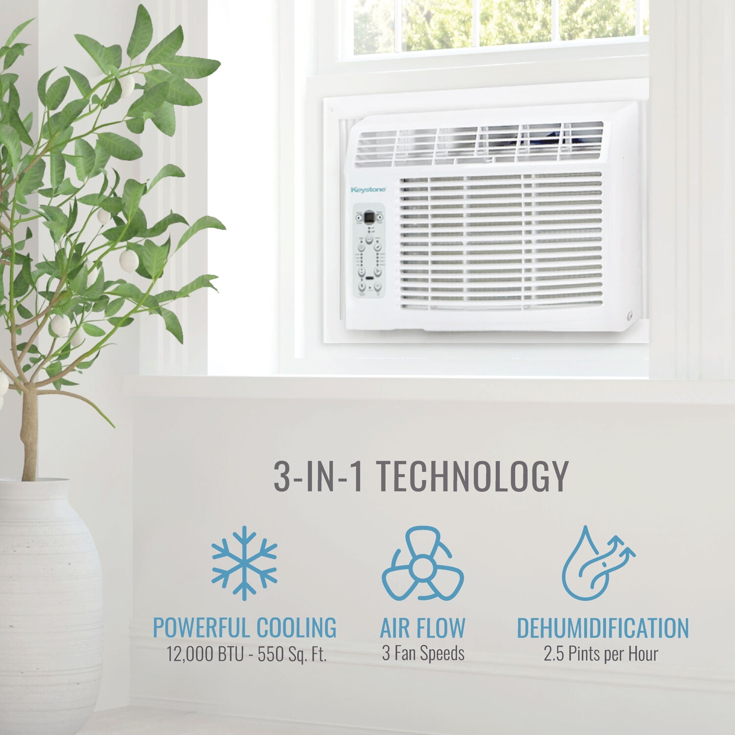 Keystone 12,000 BTU 115-volt Window Air Conditioner with Remote, White, KSTAW12BE