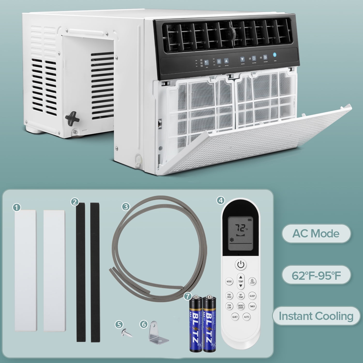 Moifoi 10,000 BTU (6,300 BTU DOE) 450 Sq Ft Window-Mount Air Conditioner, White