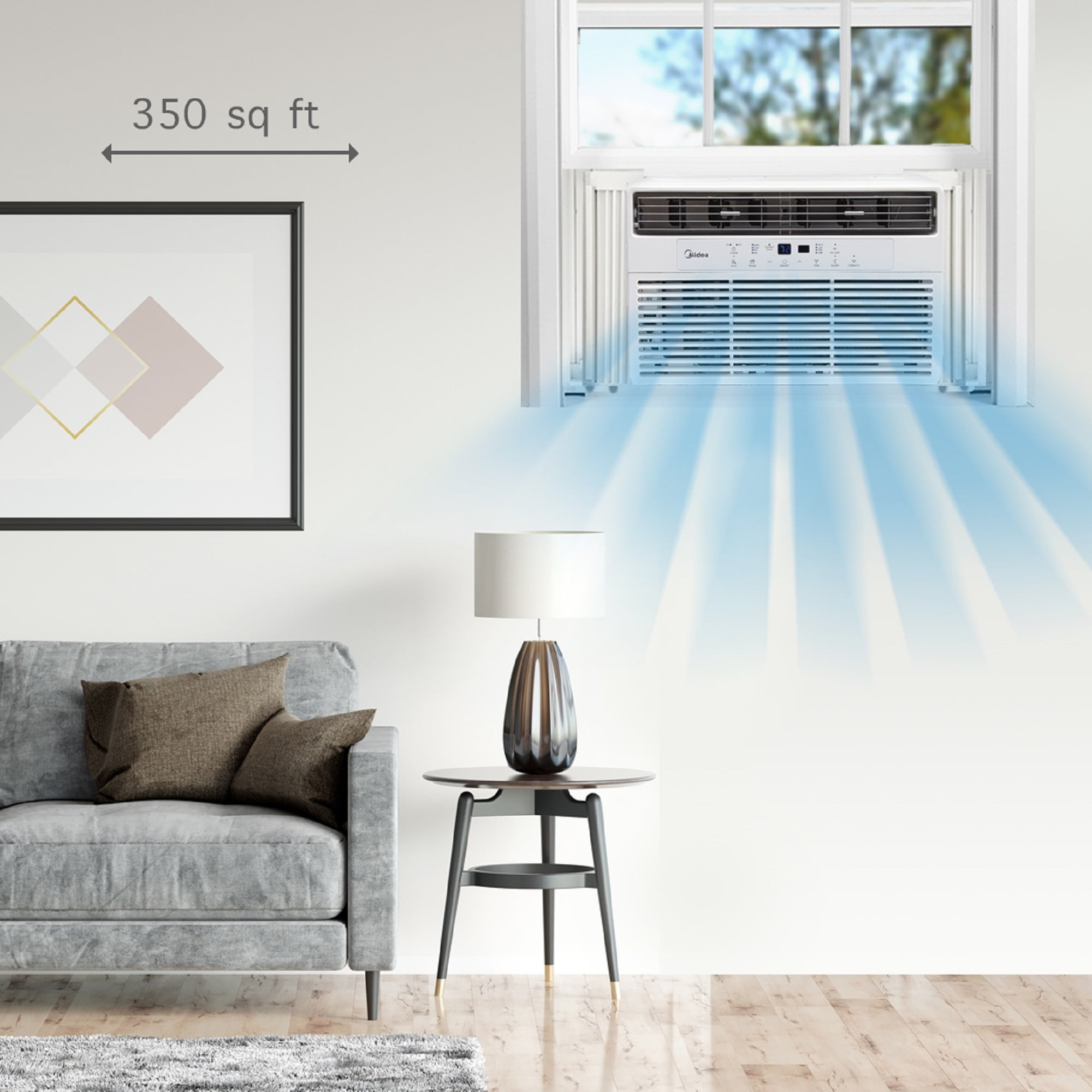 Midea 12,000 BTU Smart Window Air Conditioner, spaces up to 550 sq. ft., Comfort Sense Remote