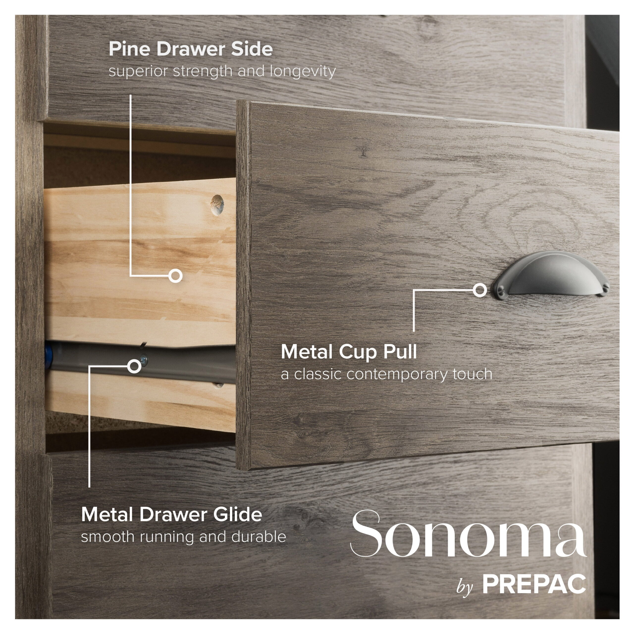 Prepac Salt Spring 8-Drawer Dresser, Drifted Gray