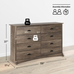 Prepac Salt Spring 8-Drawer Dresser, Drifted Gray