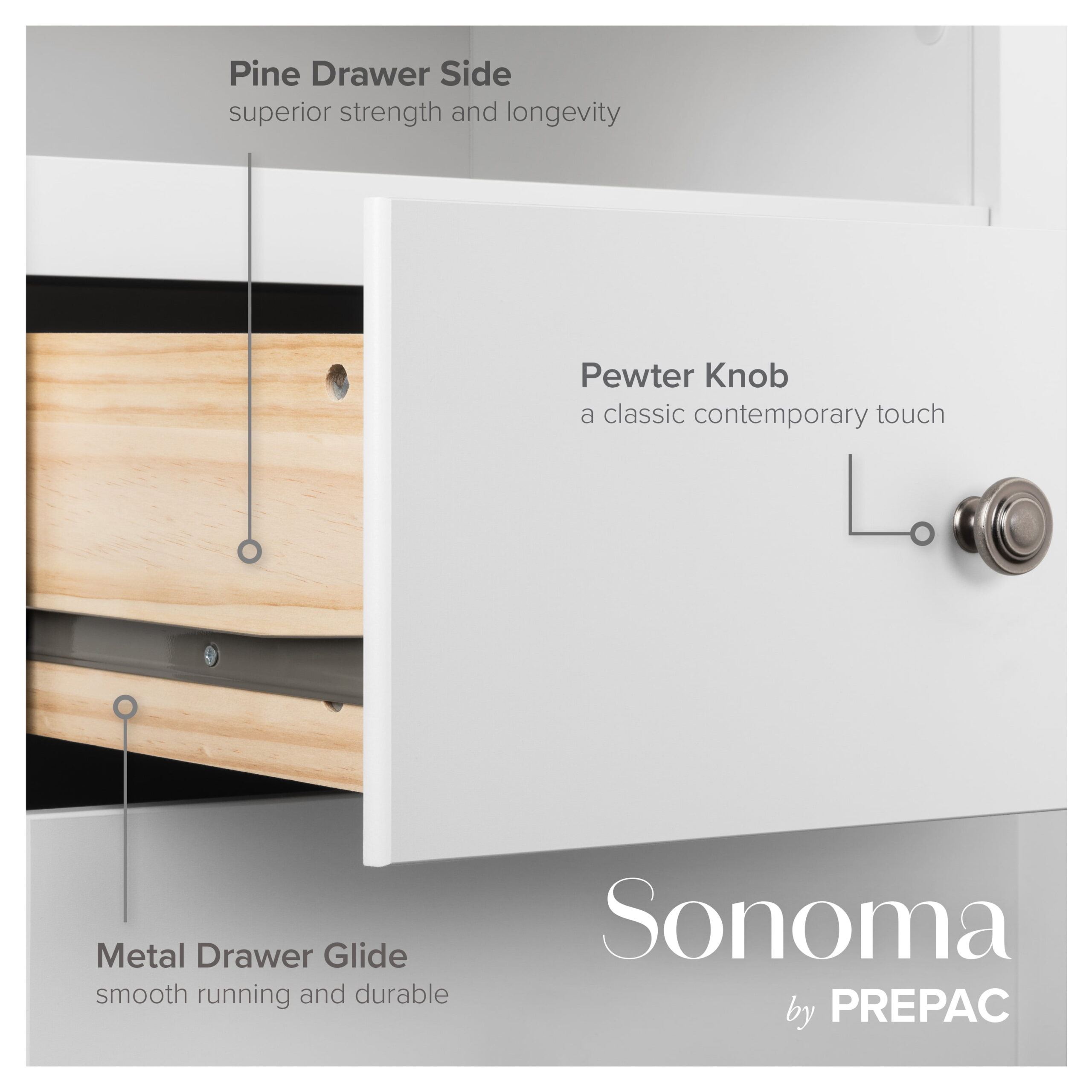 Prepac Monterey 6 Drawer Dresser, White