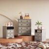 LGHM 3 Piece Bedroom Dresser Set, 4 Drawer Dresser, 2 Drawers Nightstand set of 2, Gray
