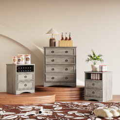 LGHM 3 Piece Bedroom Dresser Set, 4 Drawer Dresser, 2 Drawers Nightstand set of 2, Gray