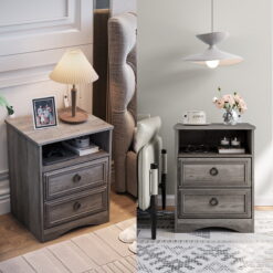 LGHM 3 Piece Bedroom Dresser Set, 4 Drawer Dresser, 2 Drawers Nightstand set of 2, Gray