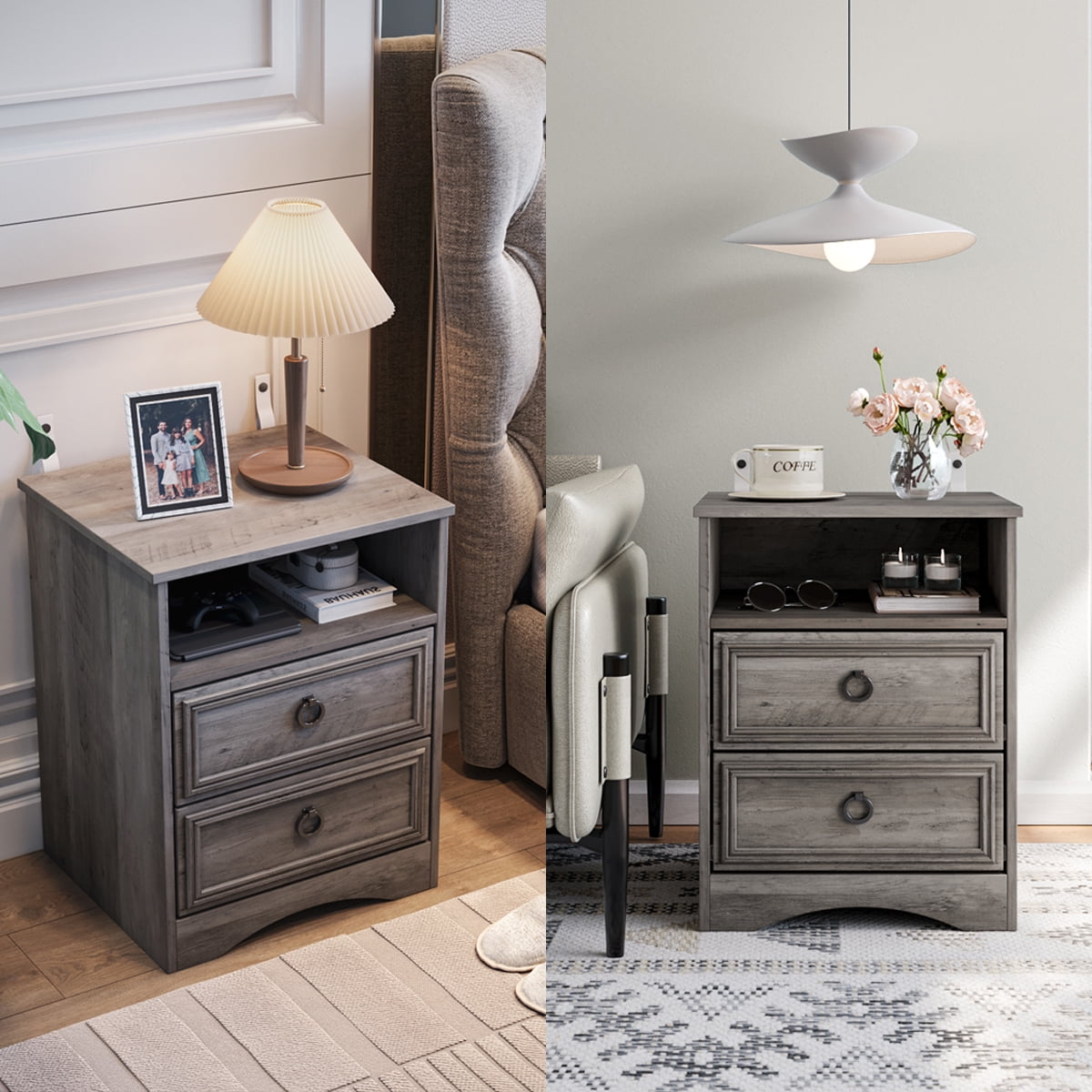 LGHM 3 Piece Bedroom Dresser Set, 4 Drawer Dresser, 2 Drawers Nightstand set of 2, Gray