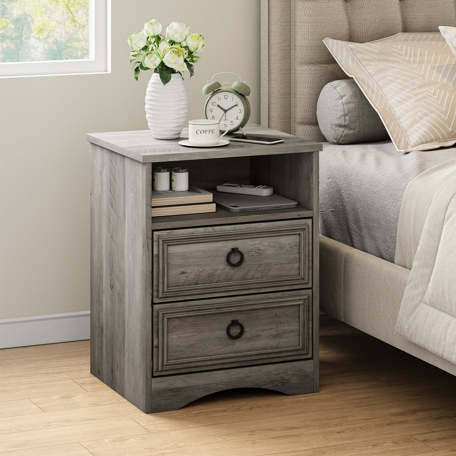 LGHM 3 Piece Bedroom Dresser Set, 4 Drawer Dresser, 2 Drawers Nightstand set of 2, Gray