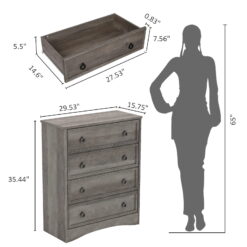 LGHM 3 Piece Bedroom Dresser Set, 4 Drawer Dresser, 2 Drawers Nightstand set of 2, Gray