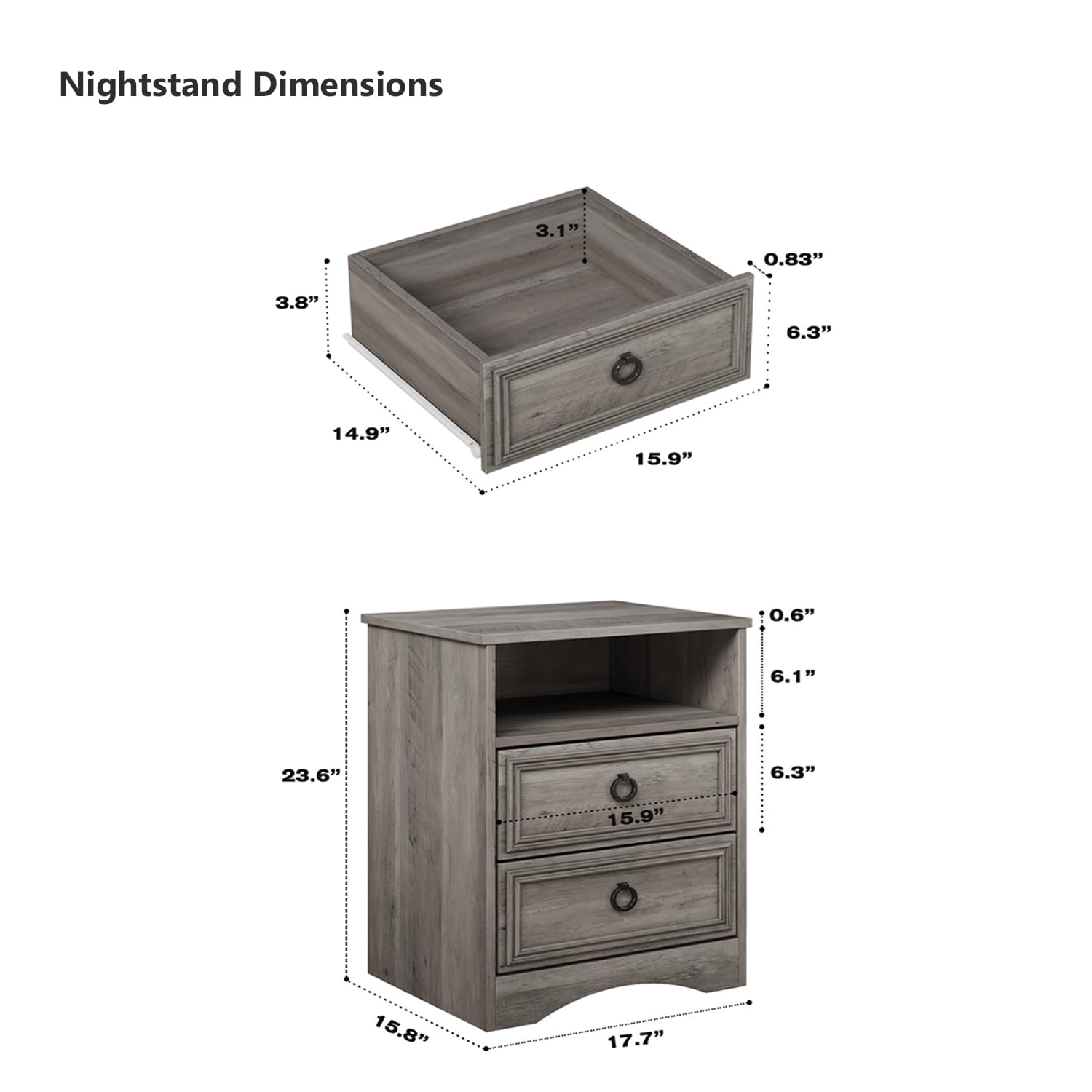 LGHM 3 Piece Bedroom Dresser Set, 4 Drawer Dresser, 2 Drawers Nightstand set of 2, Gray