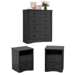 LGHM 3 Piece Bedroom Dresser Set, 4 Drawer Dresser, 2 Drawers Nightstand set of 2, Black