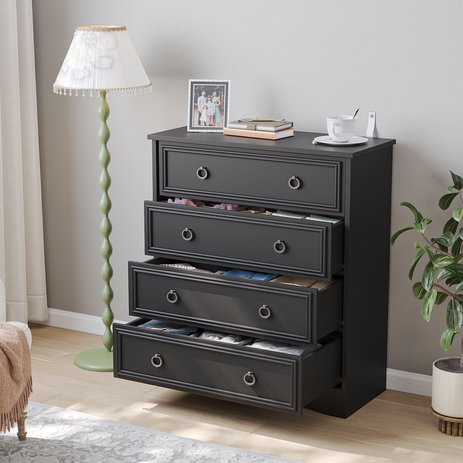 LGHM 3 Piece Bedroom Dresser Set, 4 Drawer Dresser, 2 Drawers Nightstand set of 2, Black