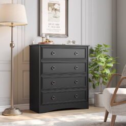 LGHM 3 Piece Bedroom Dresser Set, 4 Drawer Dresser, 2 Drawers Nightstand set of 2, Black