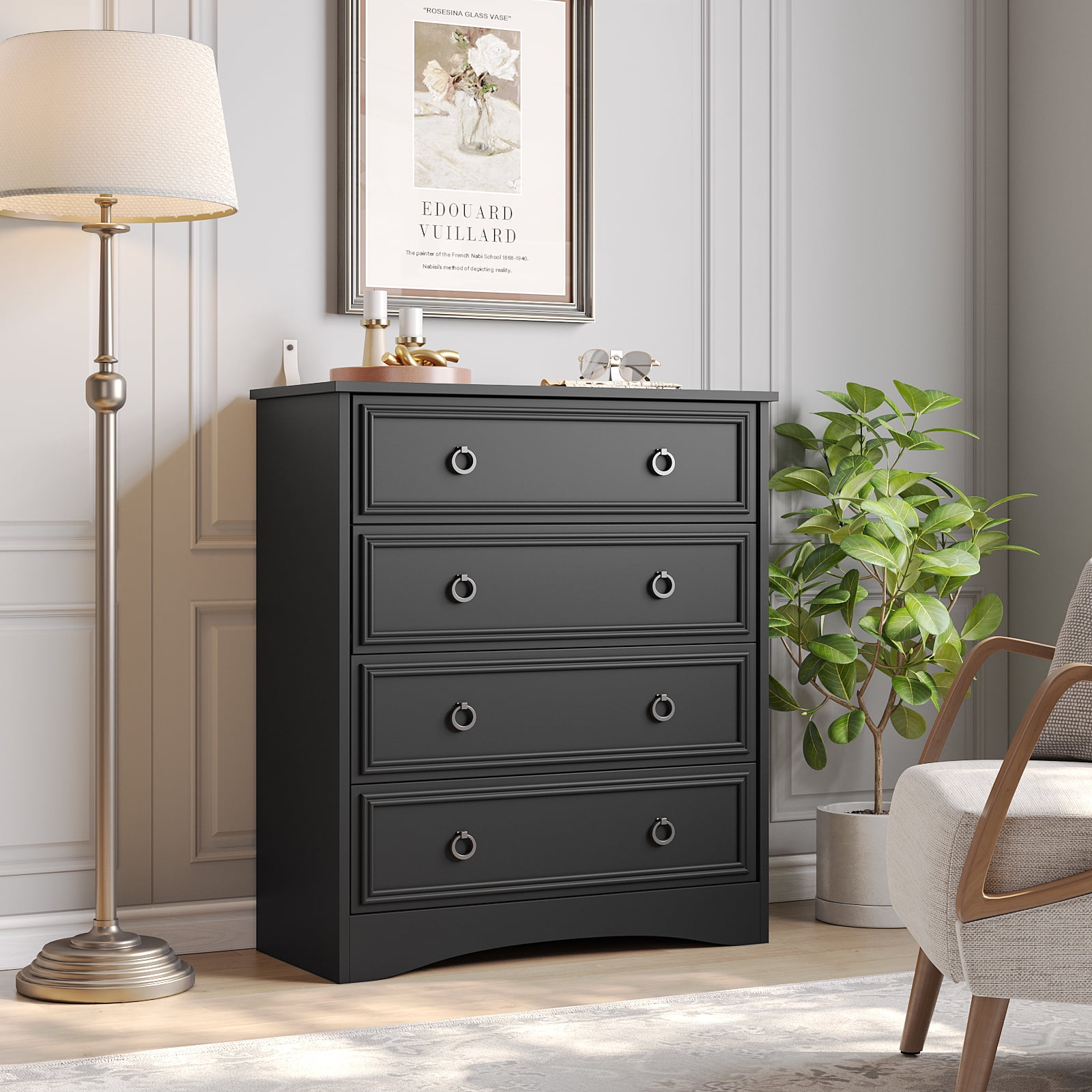 LGHM 3 Piece Bedroom Dresser Set, 4 Drawer Dresser, 2 Drawers Nightstand set of 2, Black