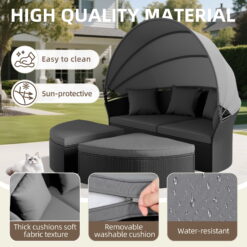 SUNCROWN 4 Piece Outdoor Round Canopy Daybed Black Wicker Patio Furniture Set with Cushions