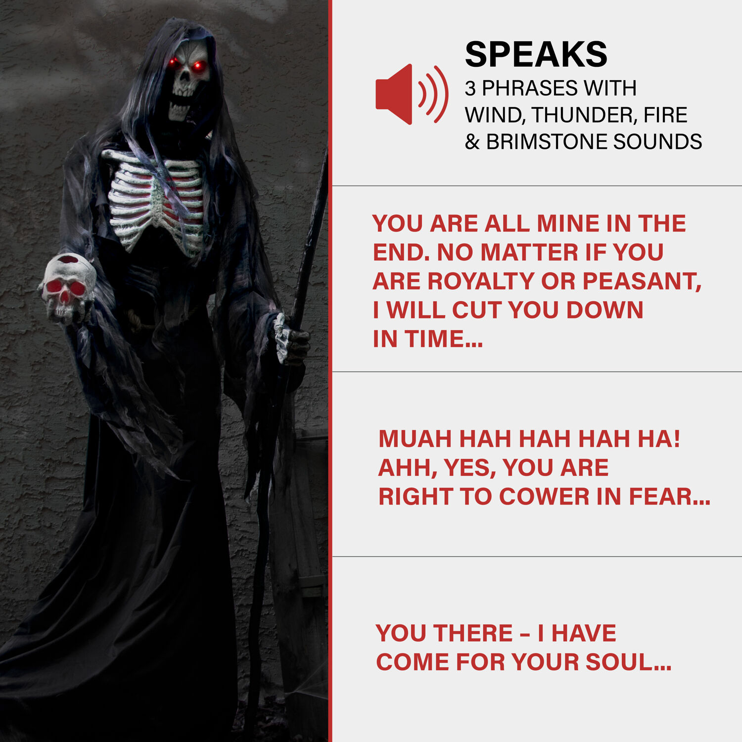 Haunted Hill Farm 7-ft Freestanding Motion Activated Talking Lighted Khronos Reaper Animatronic
