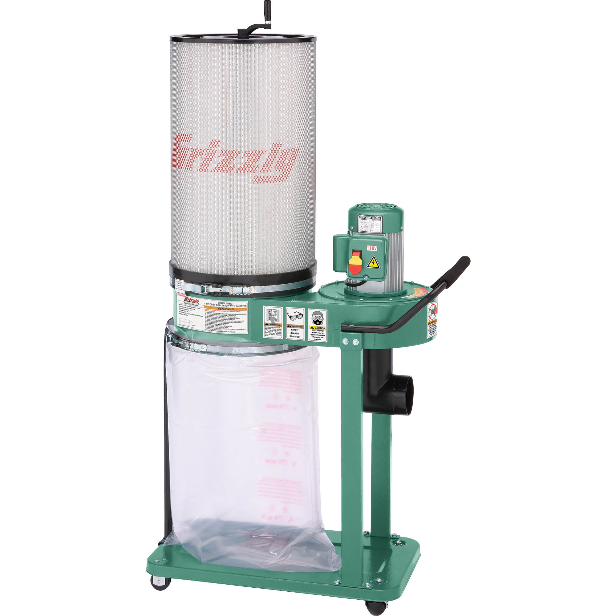 Grizzly 1 HP Canister Dust Collector 15-gallon Dry Dust Collector with Polyester Filter