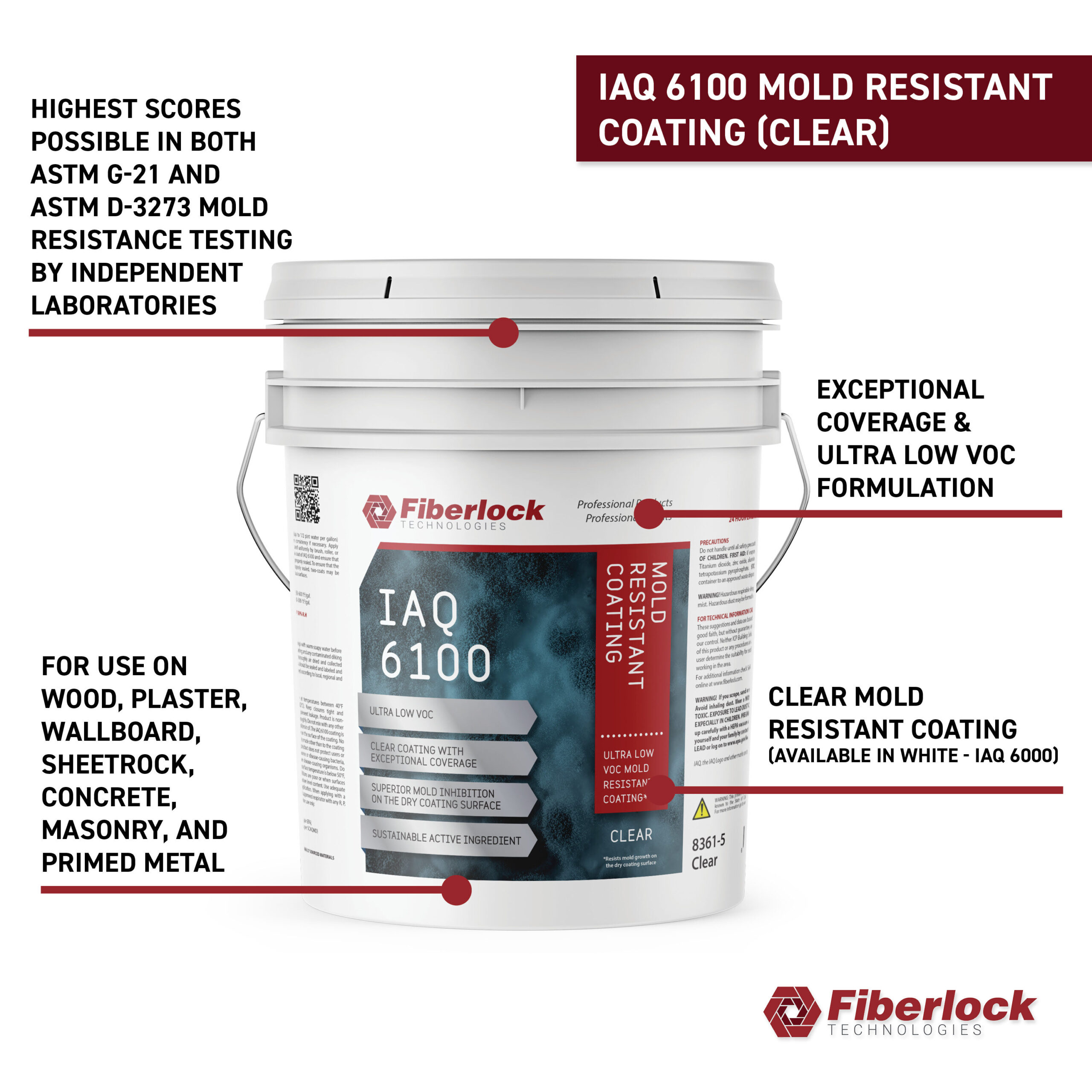 Fiberlock IAQ 6100 Mold Resistant Coating Clear Semi-gloss Water-based Interior Acrylic ( 5-gallon )