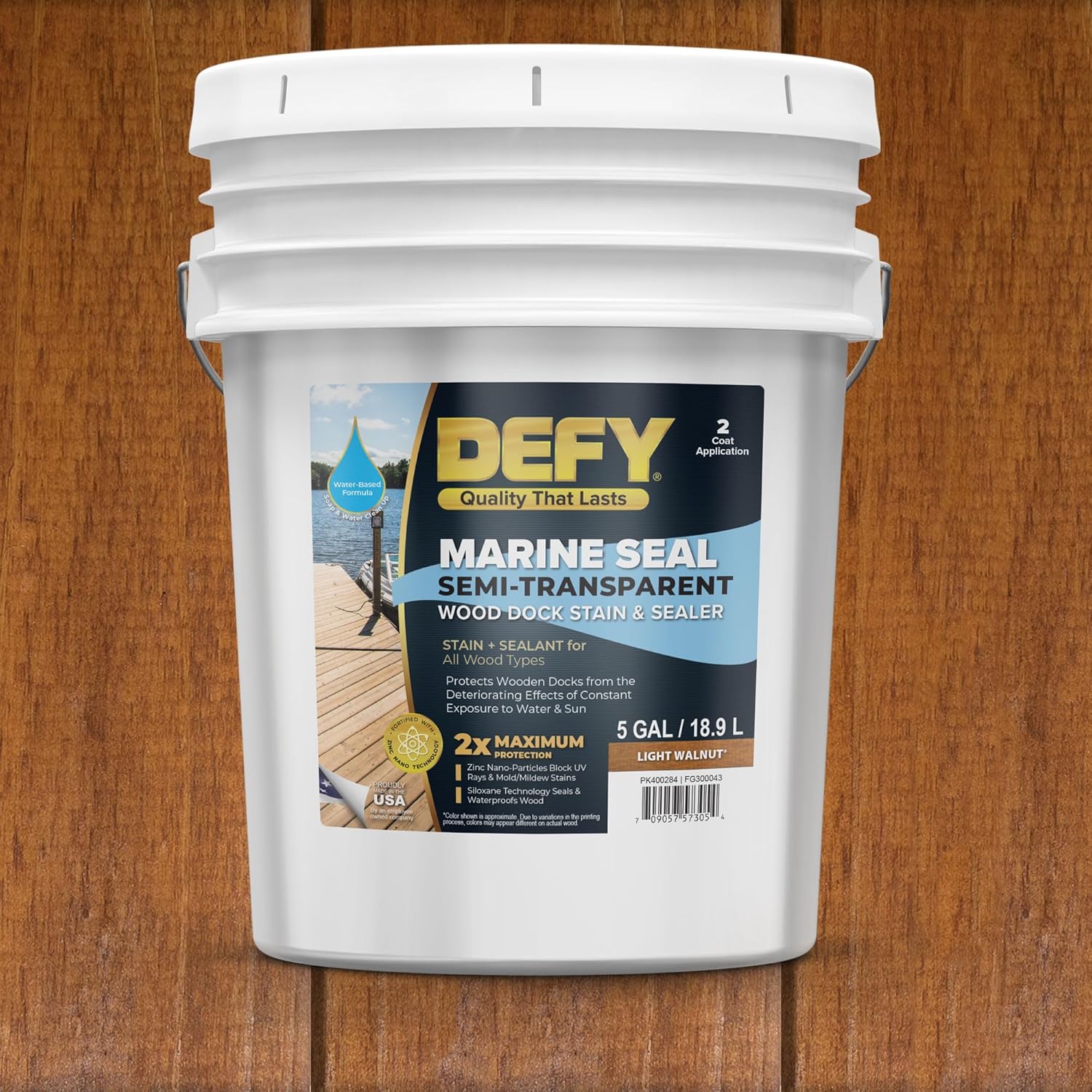 DEFY Marine Seal Semi-Transparent Exterior Wood Stain and Sealer - Light Walnut - 5 Gallon, Made in USA