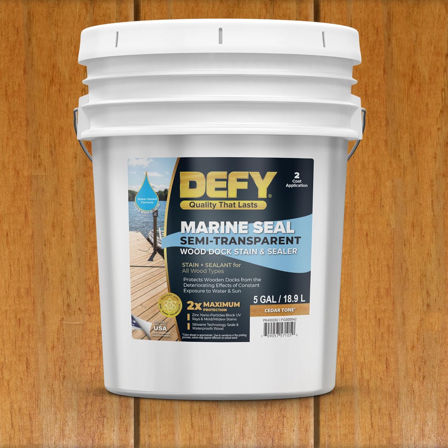 DEFY Marine Seal Semi-Transparent Exterior Wood Stain and Sealer - Cedar Tone - 5 Gallon, Made in USA