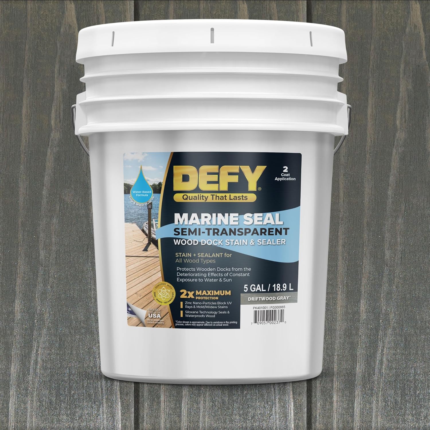 DEFY Marine Seal Semi-Transparent Exterior Wood Stain and Sealer - Driftwood Gray - 5 Gallons, Made in USA
