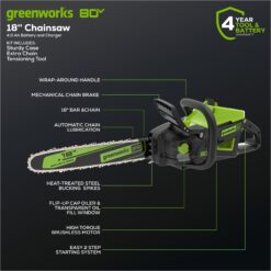 Greenworks Pro 80-volt 18-in Battery 4 Ah Chainsaw Battery Included Charger Included