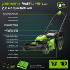 Greenworks 24-volt, 21-in Self Propelled Battery Walk Mower with (2) 5 Ah Batteries&nbsp;& Charger Included
