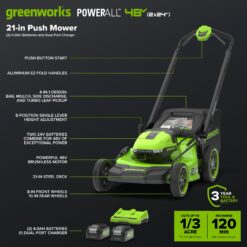 Greenworks 24-volt, 21-in Push Battery Walk Mower with (2) 4 Ah Batteries & Charger Included
