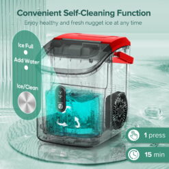 KISSAIR Nugget Ice Maker Countertop with Soft Chewable Pellet Ice, Portable Ice Machine with Handle, 35lbs/24H, Red