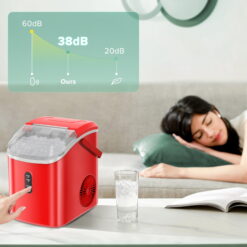 KISSAIR Nugget Ice Maker Countertop with Soft Chewable Pellet Ice, Portable Ice Machine with Handle, 35lbs/24H, Red