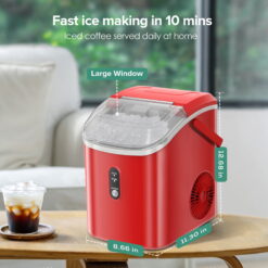 KISSAIR Nugget Ice Maker Countertop with Soft Chewable Pellet Ice, Portable Ice Machine with Handle, 35lbs/24H, Red