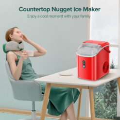 KISSAIR Nugget Ice Maker Countertop with Soft Chewable Pellet Ice, Portable Ice Machine with Handle, 35lbs/24H, Red