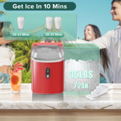 KISSAIR Nugget Ice Maker Countertop with Soft Chewable Pellet Ice, Portable Ice Machine with Handle, 35lbs/24H, Red