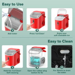 KISSAIR Nugget Ice Maker Countertop with Soft Chewable Pellet Ice, Portable Ice Machine with Handle, 35lbs/24H, Red